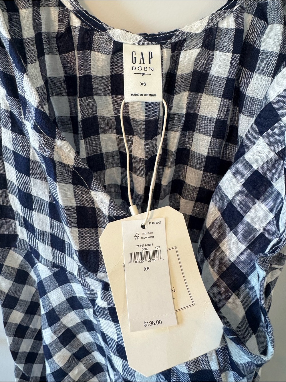 GAP x DÔEN 100% Linen Gingham Midi Dress (Navy) NWT - Picture 4 of 8